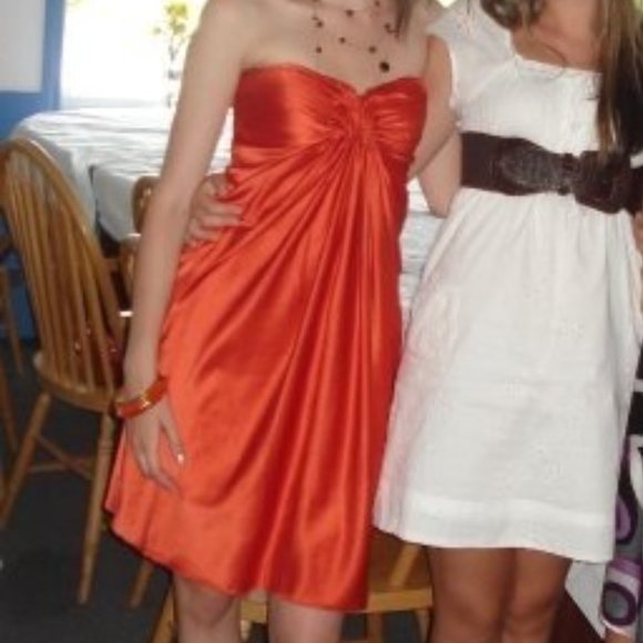 XXS Burnt Orange Strapless Satin Dress - Picture 5 of 5